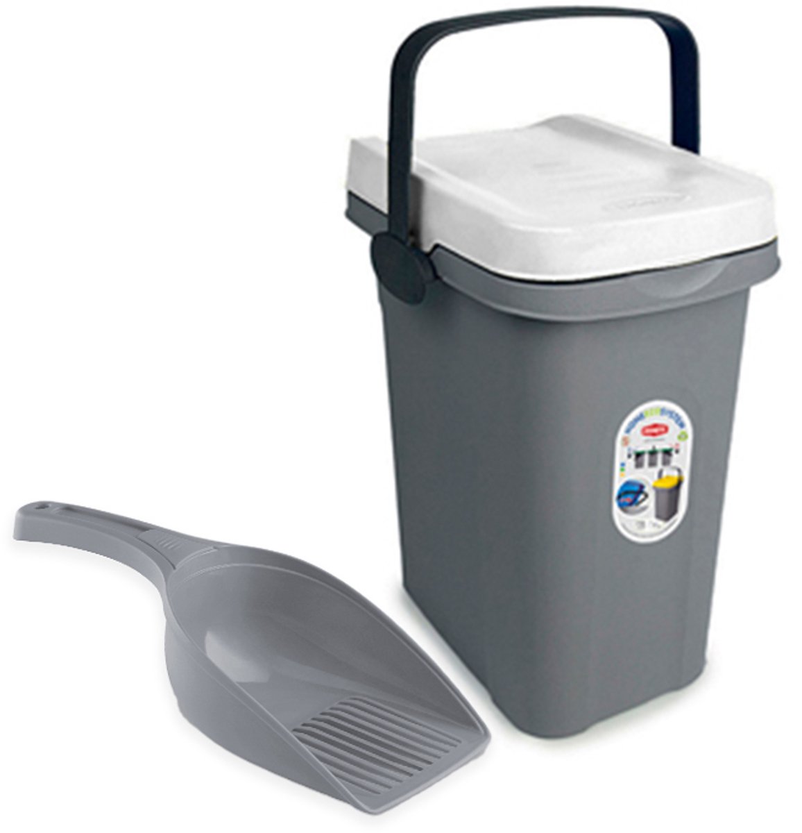 Ton met deksel - Voerton met schepje - Opbergton - 7 liter - Wit