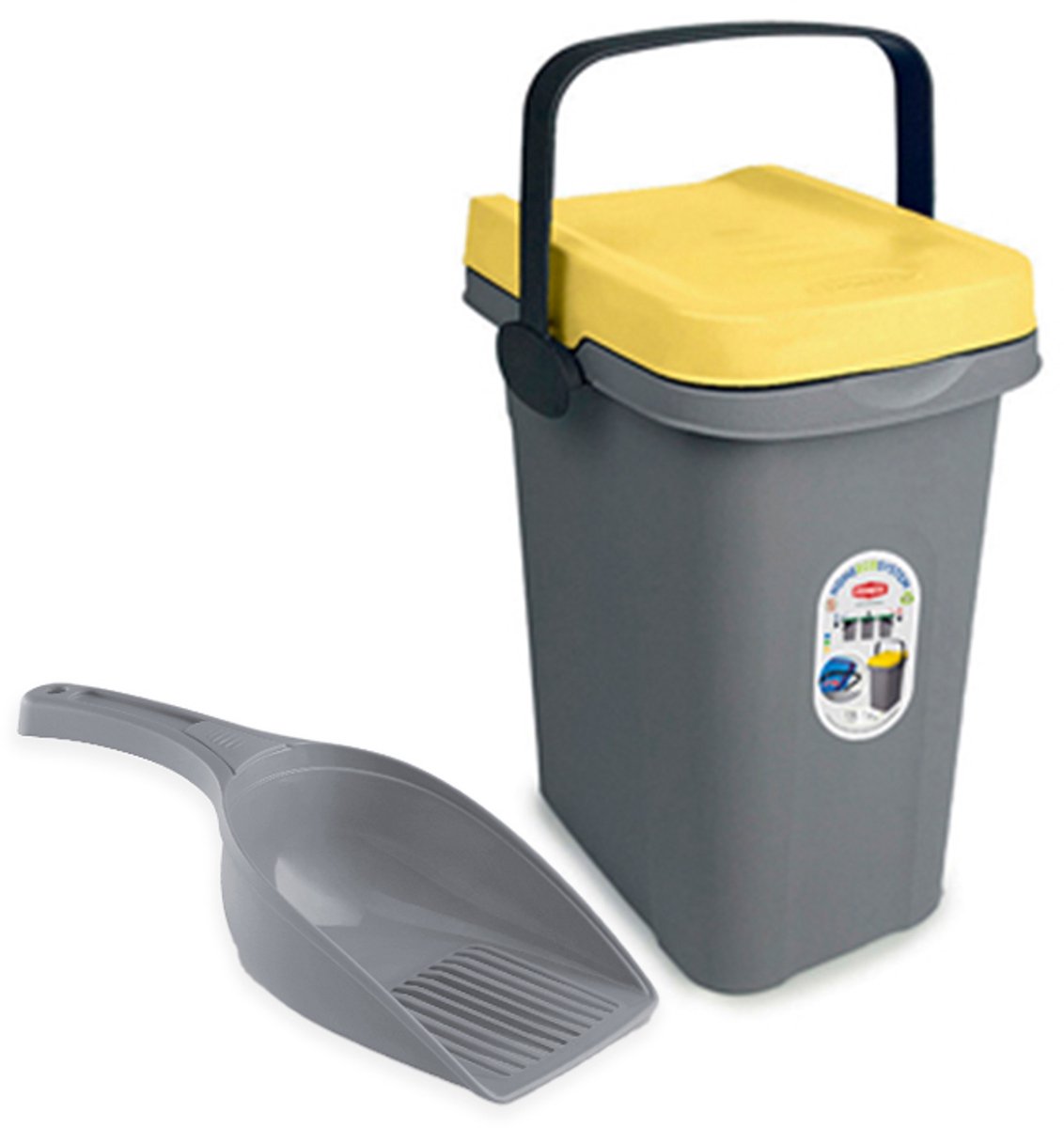 Ton met deksel - Voerton met schepje - Opbergton - 7 liter - Geel