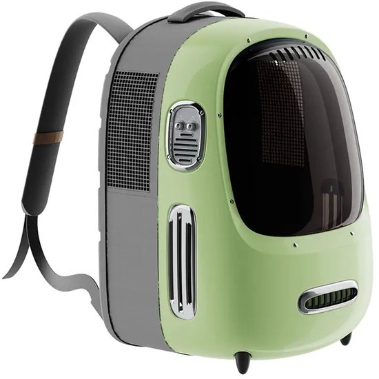 Sac à dos de voyage pour Chiens et Chats, ventilateur intégré et lumière LED, bonne Ventilation, poids léger, sac à dos capsule spatiale pour animaux de compagnie, sac à dos pour chat, piles non incluses (vert)