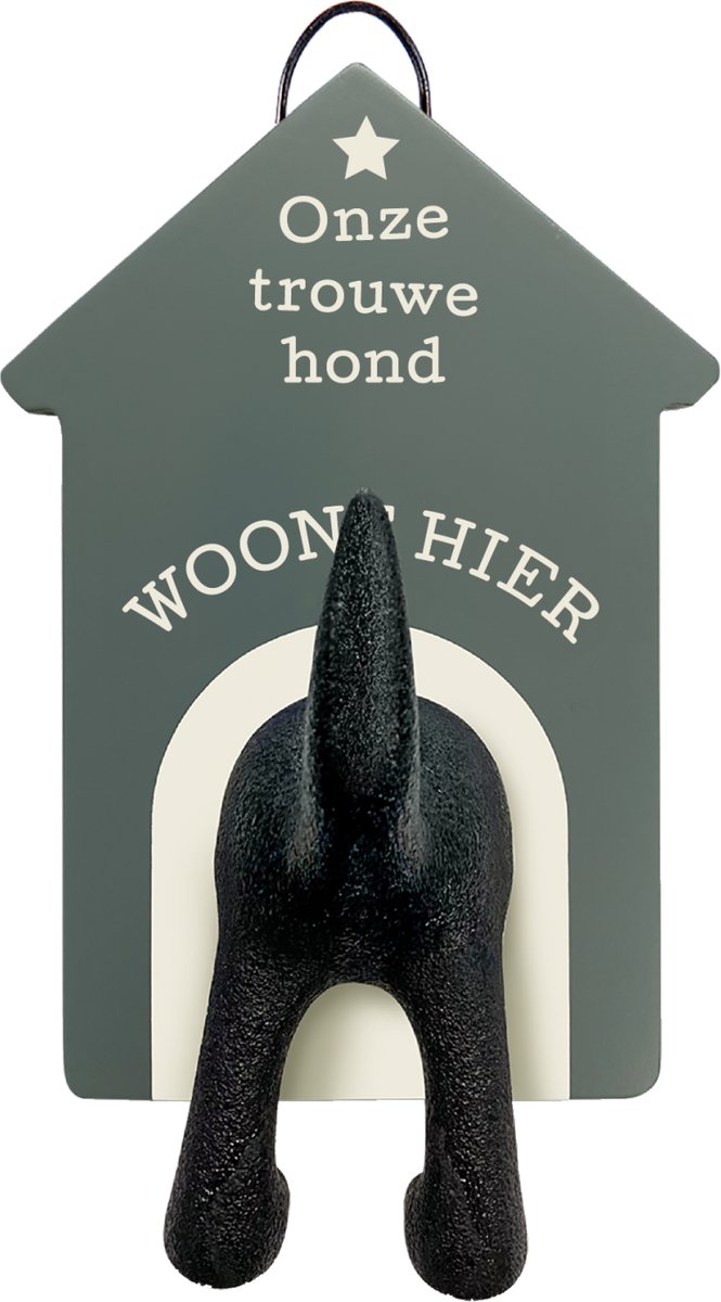 Riemen kapstok honden onze trouwe hond ...... woont hier incl.plakletters voor de naam.