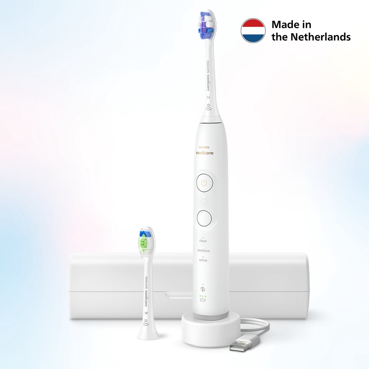 Afbeelding 2 van Philips Sonicare 6100 Series - Elektrische tandenborstel - Wit -Extra Optimal White Opzetborstel - Reisetui - Gevoelige tanden- HX7410/02