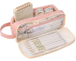 Etui - Etui met grote inhoud - Waterdichte, uitbreidbare etui - Pennenzak voor jongens en meisjes - schoolspullen - Geschikt voor schrijfwaren, make-up, cosmetica, reis- en kantoorbenodigdheden - Roze