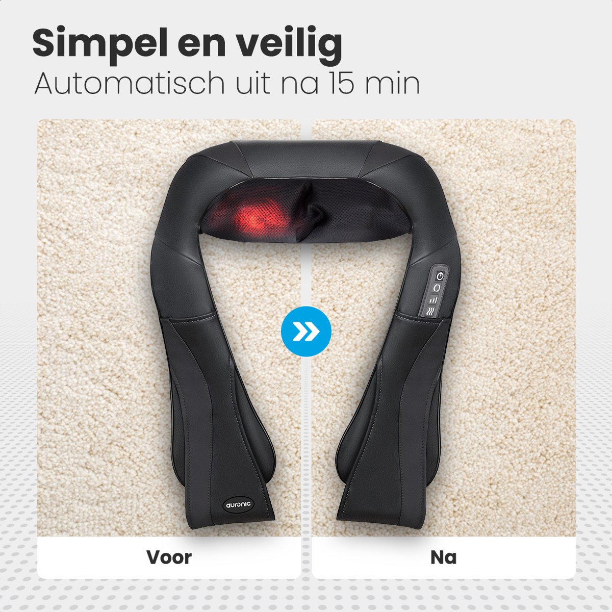 Auronic Shiatsu Massagekussen Draadloos - Elektrisch Nekmassage Apparaat - Infrarood Warmtefunctie - Inclusief Draagtas - Nek en Schouder - Massage Apparaten - Zwart — cadeau in Verzorging - foto 6