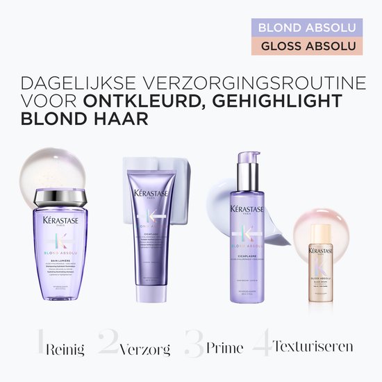Kérastase Blond Absolu Trio + 2 Cadeau's - Shampoo 250ml, Zilver Conditioner 250ml & Hittebeschermend Hyaluronzuur Serum 150ml + Shampoo 80ml & Glaze Drops 15ml Cadeau – Verzorging voor ontkleurd en gehighlight blond haar