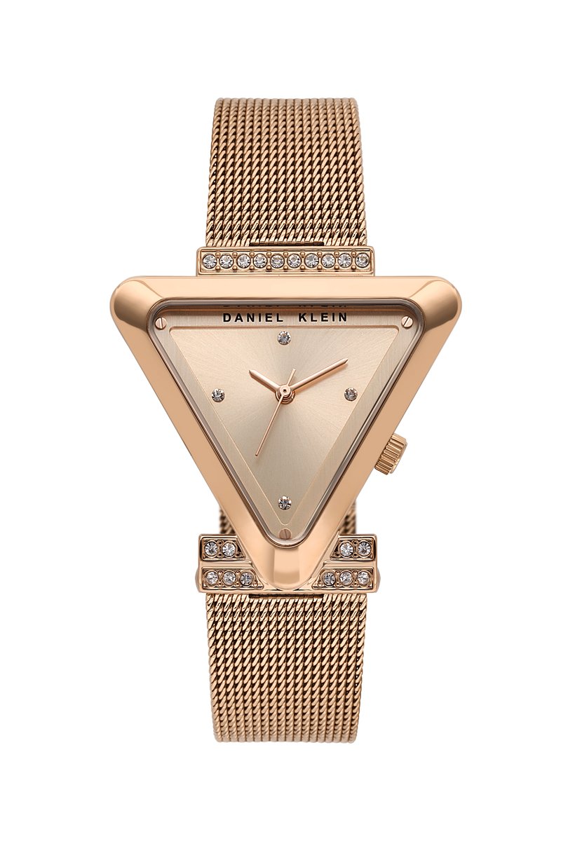 Daniel Klein DK.1.13963-6 - Horloge - Polshorloge - Analoog - Vrouwen - Dames - Milanese-Mesh stalen band - Driehoek - Metaal - Stippen - Rosékleurig - Briljant