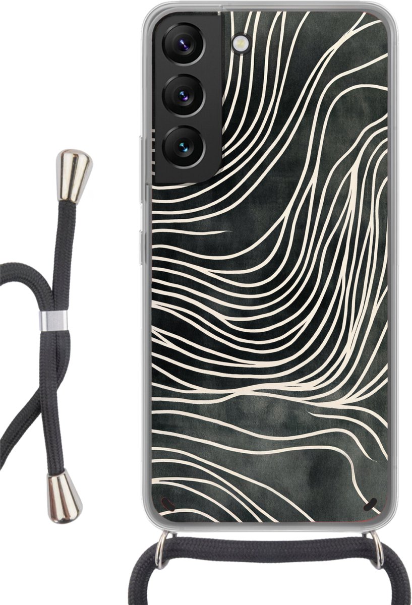 Telefoonhoesje Geschikt voor Samsung Galaxy S22 - Lijnen - Patroon - Abstract - Wit - Siliconen - Crossbody - Backcover met Koord - Telefoonhoesje met koord - Hoesje met touw Telefoonhoesje