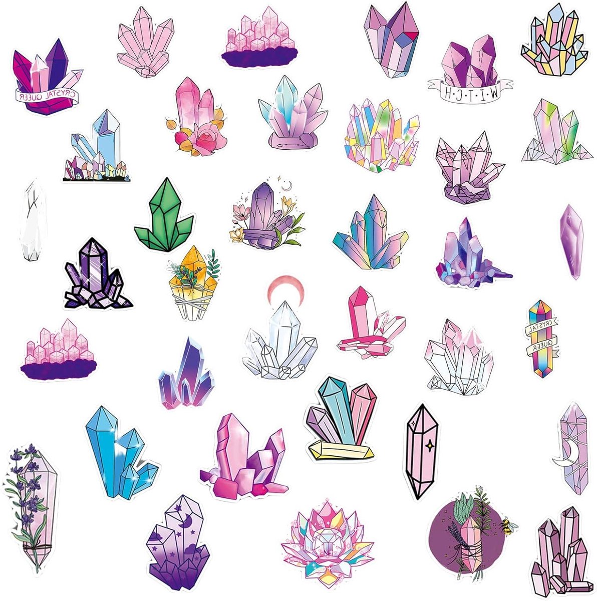 JGS Premium - Kleurrijke Kristal Stickers Pack - 50 stuks Waterdicht Vinyl - Koffer Water Fles Telefoon Tablet Notebook - Aesthetic Decals