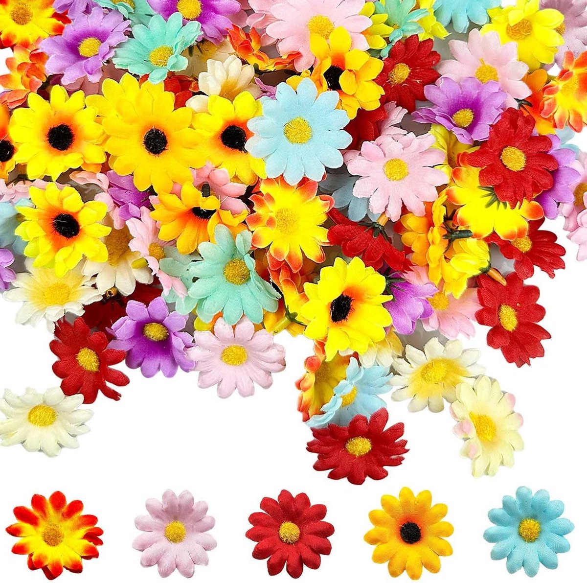 JGS Premium - Kunstbloemen Madeliefjes 100 stuks - Knutselen Decoratieve Bloemen - Herbruikbaar - Doe-het-zelf - Bruiloft Festival Party
