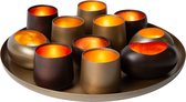 Atmooz Marlot Tray met T-lichtjes – Ø40 cm – Antique Brass – 11 Theelichthouders
