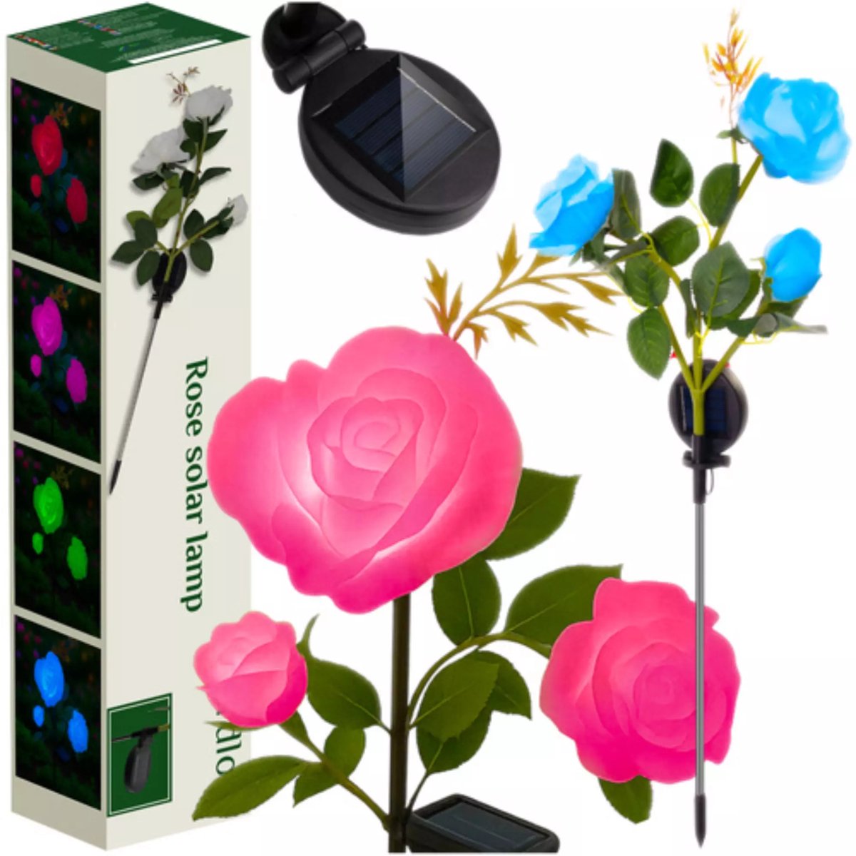 Gardlov solar rozenlamp – LED tuinverlichting met 3 bloemen – kleurrijk en weerbestendig