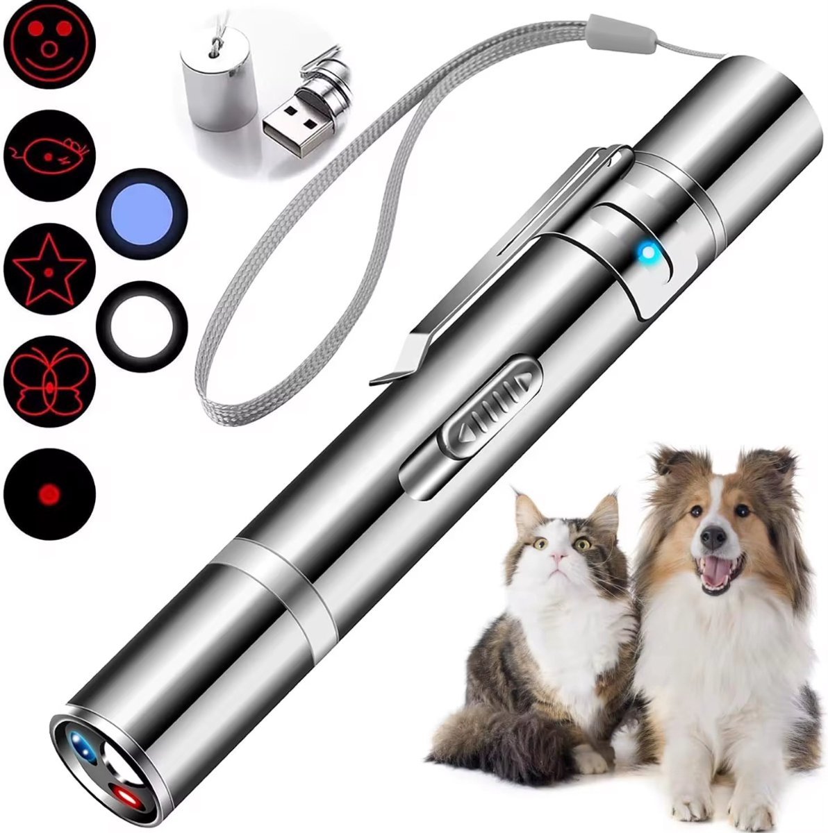 Laserpen – Kattenspeeltje – USB Oplaadbaar – 5 Patronen – Rood