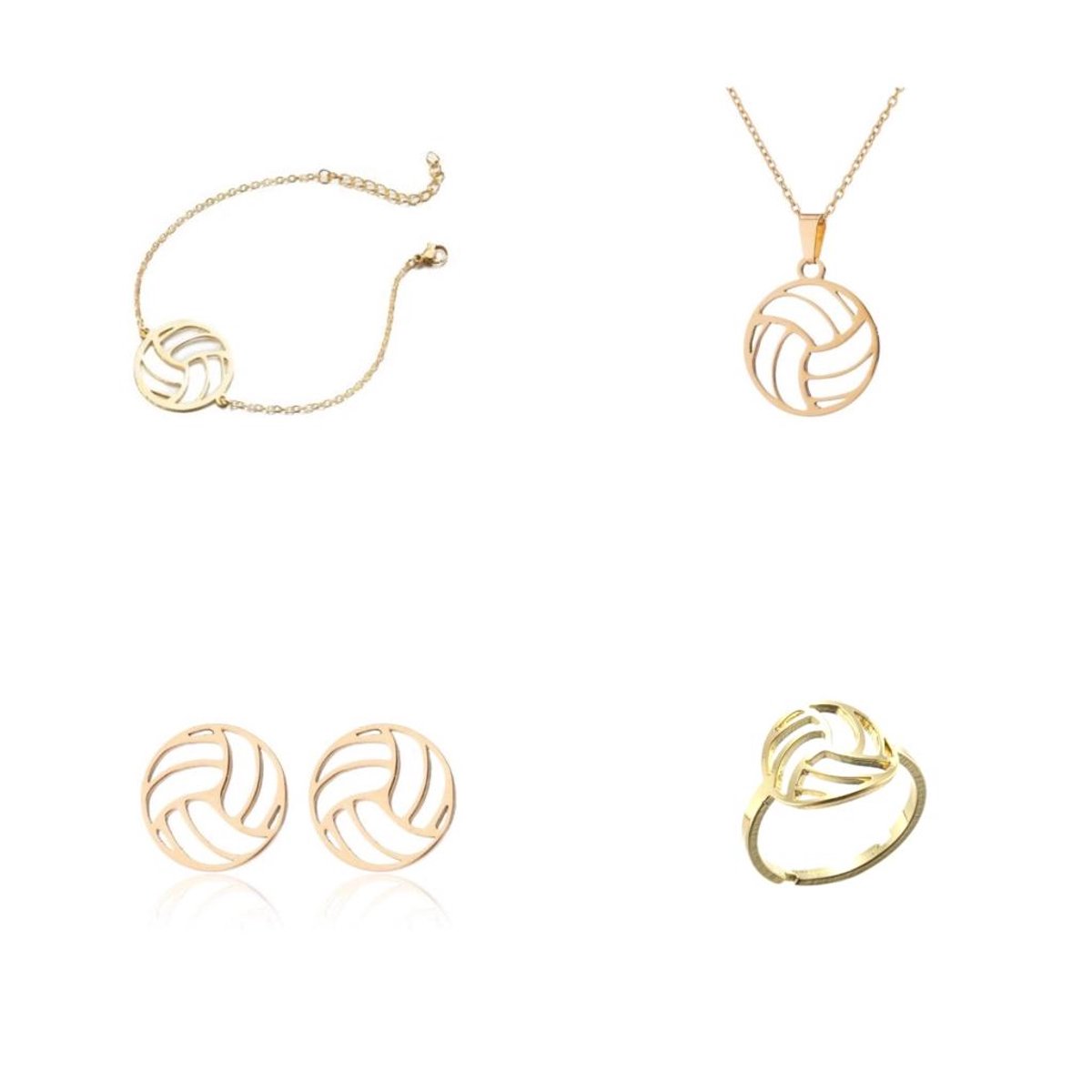 SportPresent® - Sieradenset - Waterpolo - Volleybal - Goudkleur - Armband - Oorbellen - Ketting - Ring - Sport - Team - Teamsport - Kadoset - Bal - Goud - Sportsieraad - Sieraad