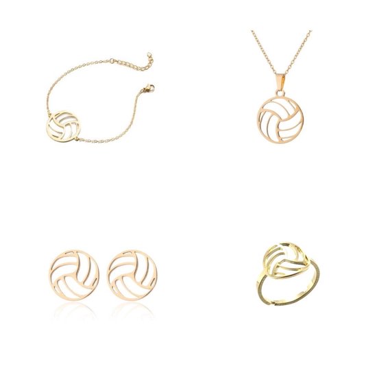 SportPresent® - Parure de bijoux - Water-polo - Volley-ball - Couleur or - Bracelet - Boucles d'oreilles - Collier - Ring - Sport - Équipe - Sport d'équipe - Coffret cadeau - Ballon - Or - Bijoux de sport - Bijoux