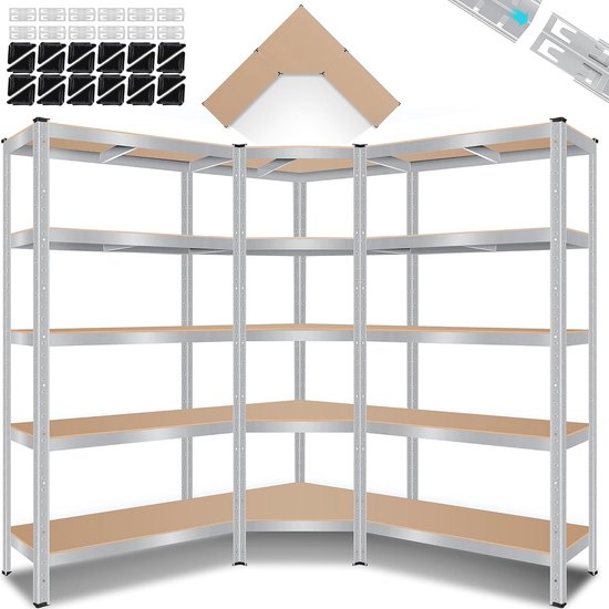 Monzana Stellingkast hoekkast - Set van 3 kasten - 15 planken - opbergrek
