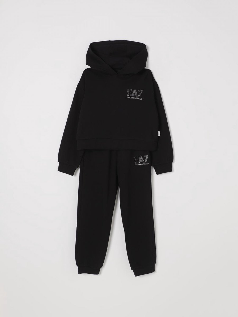 Girls Tracksuit Set EA7 Logo Kids - Black Ropes Cords