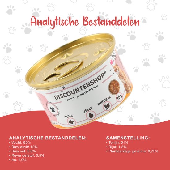 Kattenvoer Tonijn in Jelly – 24x85g – 51% Tonijn & Rijst – Natuurlijk Natvoer voor Katten in Blik – Sappige Kattenvoeding Zonder Toevoegingen