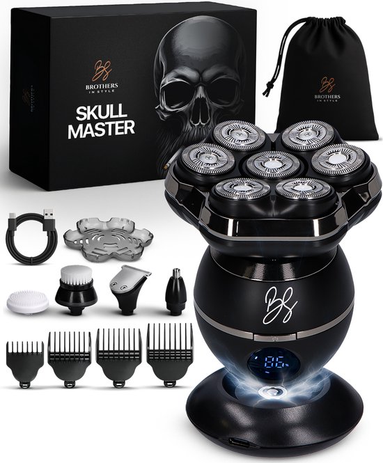 Scheerapparaat Mannen 8-in-1 – Skull Master Zwart - Scheerapparaten met Trimmer - Kaal Hoofd - Head Shaver – Brothers in Style
