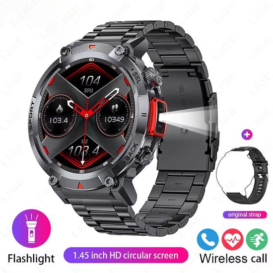 Smartwatch Voor Heren - 1,83 Inch Scherm, Bluetooth Bellen, 100+ Sportmodi, IP67, Hartslag- En Slaapmonitor