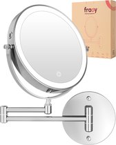 Miroir de maquillage Fraay® avec Siècle des Lumières LED - Grossissement x10 - Miroir grossissant avec éclairage - Rechargeable - Miroir de rasage - Miroir de salle de bain - Chrome