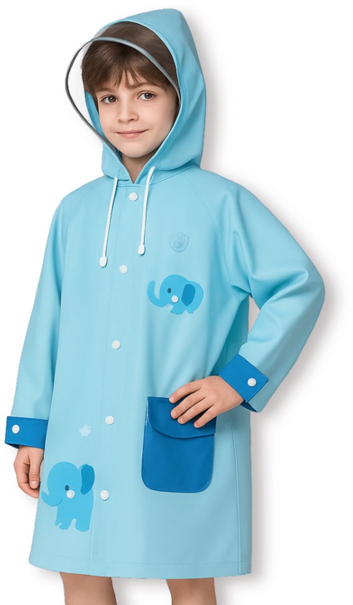 BoefieBoef Blauwe Kinder Regenjas Olifant – L 4 tot 8 jaar – Kleuter RegenPoncho – Premium EVA Waterdicht – Regenmantel - Regen Winter School Buitenspelen – Knutseljas – Cadeau Tip voor Meisjes & Jongens – lengte 105-125 cm - Circus