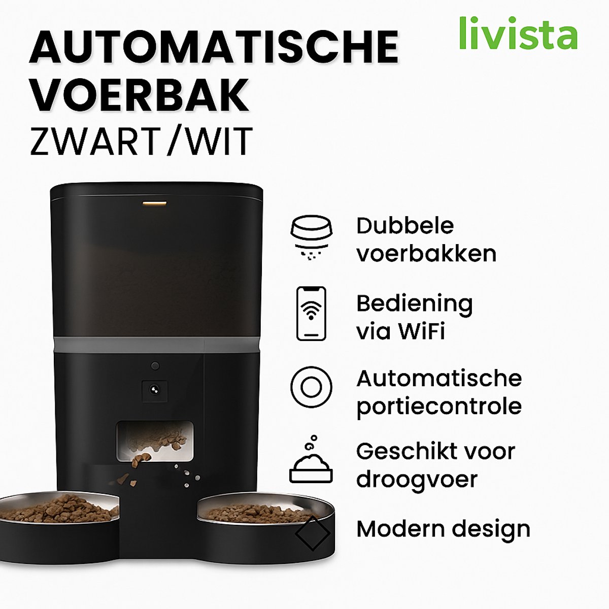 Livista Automatische Voerbak 4L Zwart met App voor - afbeelding 2