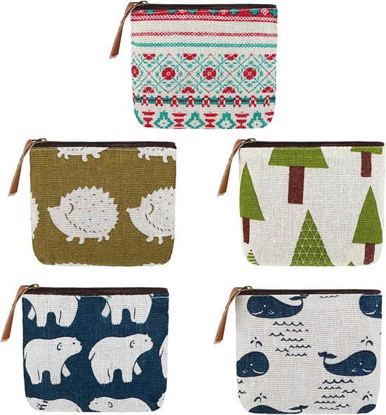 Lot De 3 Petites Trousses Maquillage En Toile Imprimée - Pochette Zippée Léger, Pour Voyage, Sport, Toilette - 9