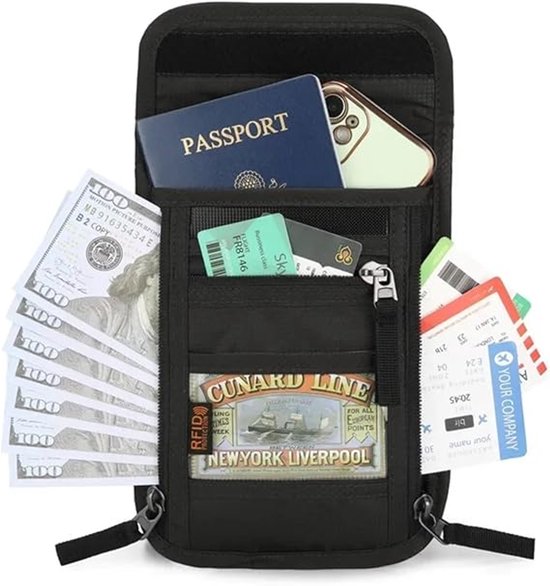Pochette Tour De Cou RFID étanche - 12x8 Cm, Sangle 43,5 Cm, Protection Contre Les Vols électroniques