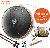 Ohana Drums® Tongue drum – Handpan – 36 cm Ø – Onyx Zwart – Klankschaal – 15 noten – Yoga Drum – Muziekinstrument voor kinderen - Chakra meditatie en ontspanning - Incl. Hollandse liedjes e-book