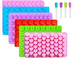 Set van 6 Gummy Bear Candy Molds Silicone, Gummy Molds met 5 Druppelaars, Anti-aanbak Siliconen Candy Molds-Suikerlijmmal-Donut siliconenmal