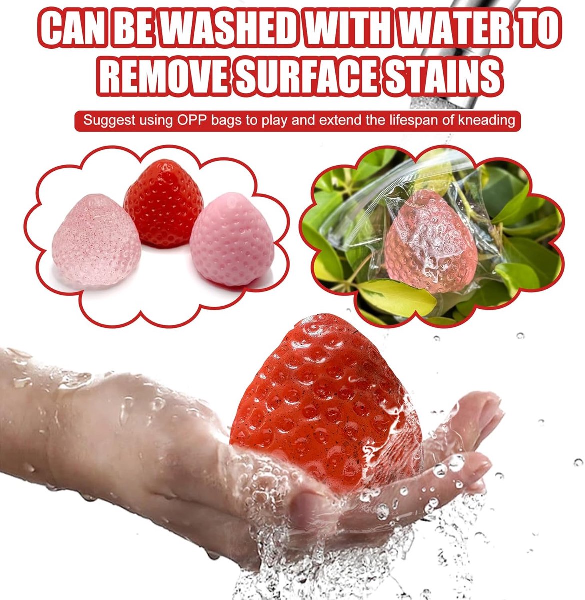 Lot De 3 Fraises Squishy Anti-stress – Jouet Compressible En Gelée – XXL – Pour Enfants Et Adultes – Soulage L'anxiété