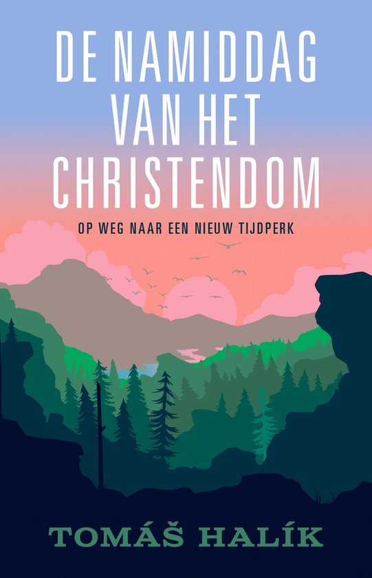Livre 'L'après-midi du christianisme' avec une illustration d'un paysage forestier au lever du soleil.