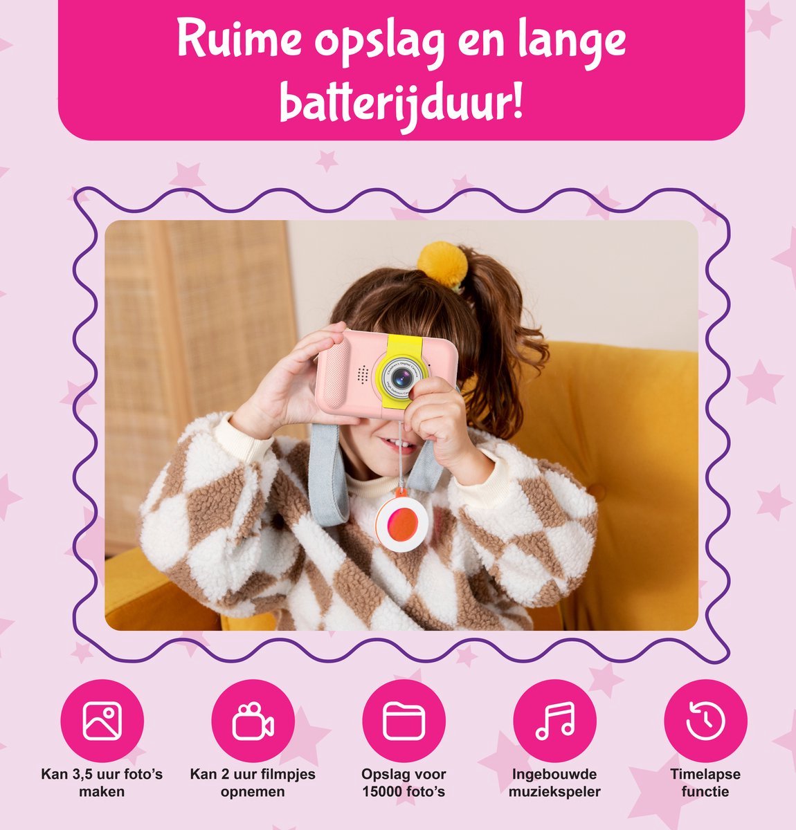 Ilona® Digitale Kindercamera HD 1080p - Speelgoedcamera - 32GB micro sd kaart - Fototoestel Voor Kinderen - Roze — afbeelding 8