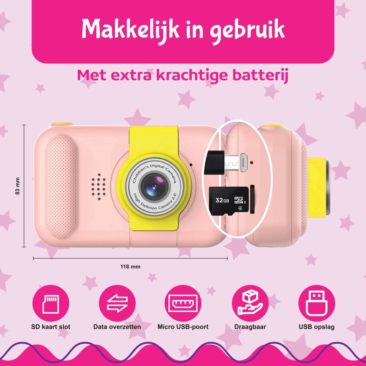 Ilona® Digitale Kindercamera HD 1080p - Speelgoedcamera - 32GB micro sd kaart - Fototoestel Voor Kinderen - Roze — afbeelding 6