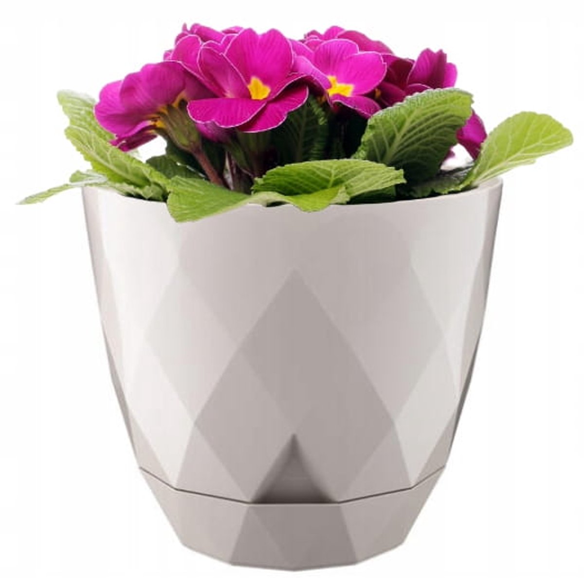 Galicja Karo Serie - Beige Plastieken Bloempot - 15x17,5cm - Incl. Onderzetter