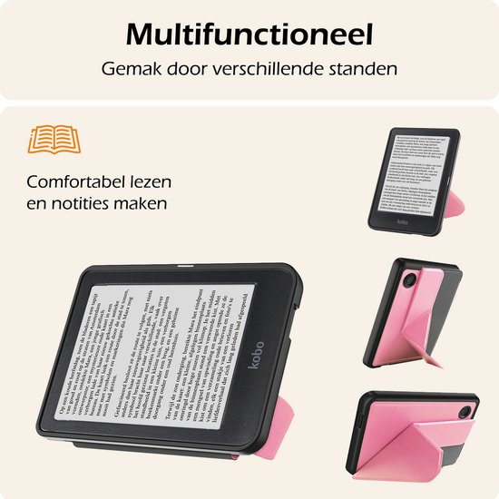Hoesje Geschikt voor Kobo Clara BW Hoes Book Case Trifold - Hoes Geschikt voor Kobo Clara BW Hoesje Book Cover Met Screenprotector - Roze van Merkloos — afbeelding 3