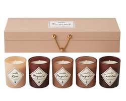 WDMT Luxe Geurkaarsen Cadeauset – 5-Delige Kaarsenbox in Geschenkverpakking – Decoratieve Kaarsen met Geur – Perfect Cadeau voor Vrouwen – Cadeaupakket - Beige