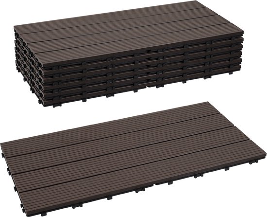 WOLTU WPC Composite Patio Tiles Set of 11 Click Tiles Wood Look Balcony Tiles - Brown, 30 x 30 cm (1 m²), GTF001br