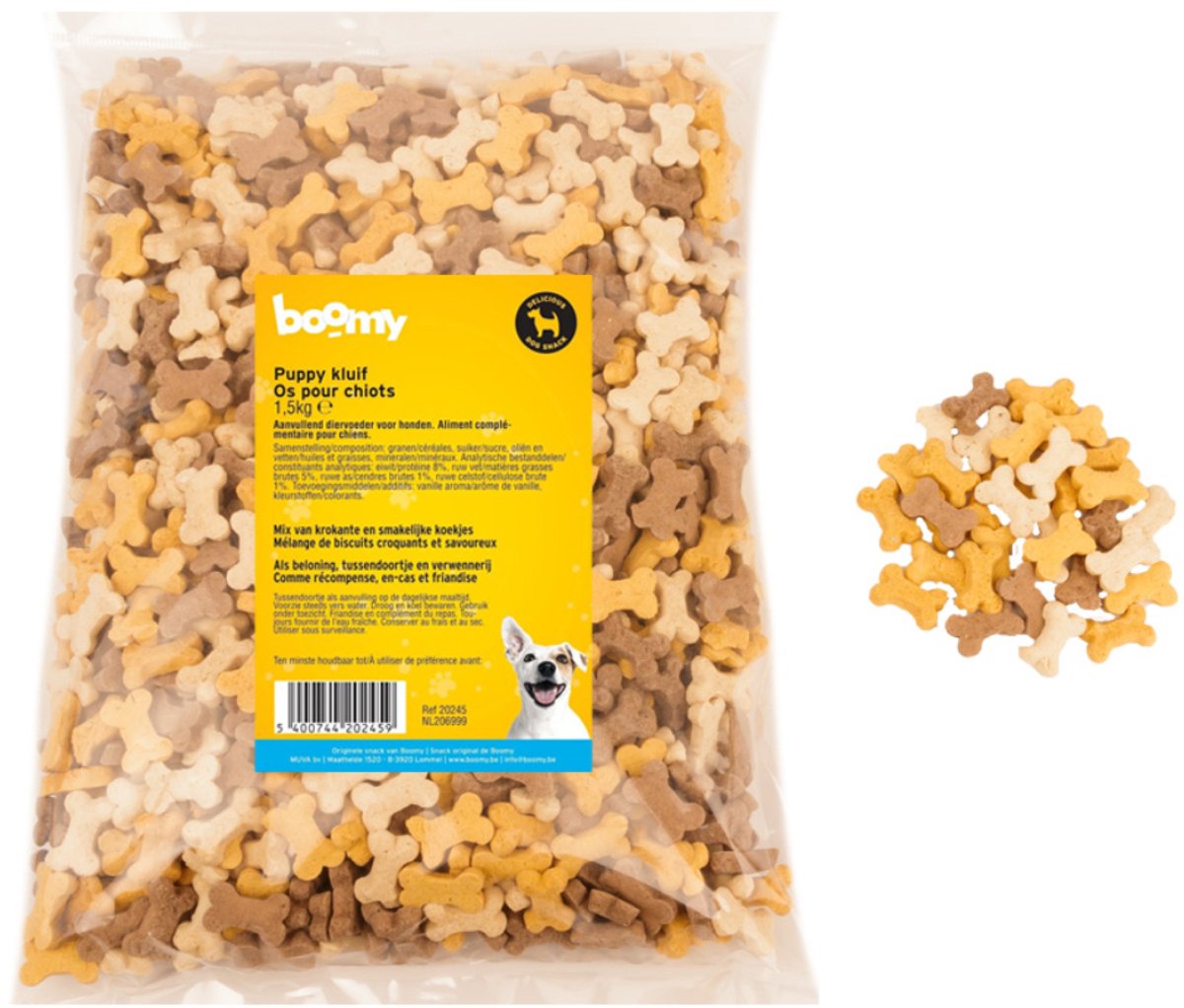 Boomy - Puppy Kluifjes – Hondensnacks - Kleine krokante hondenkoekjes van 2cm – Ideaal hondensnoepjes voor pups & kleine hondenrassen - 1,5kg