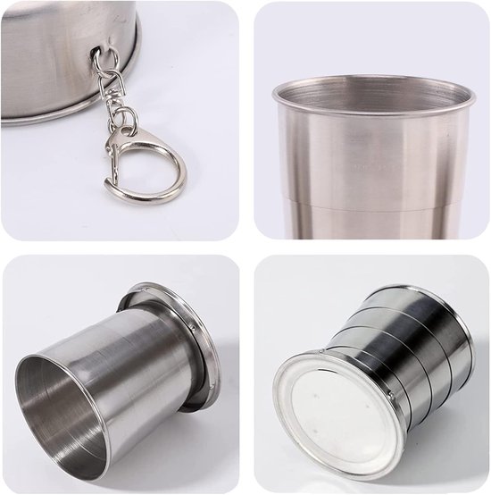 Beker-2 stuks 250 ml roestvrij stalen opvouwbare mok- opvouwbare reisbeker- intrekbare reisbeker-draagbare telescopische beker- waterbeker voor picknick — afbeelding 3