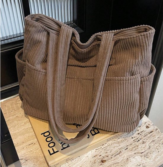 Sac bandoulière Trendy en velours côtelé S&E – Minimaliste et spacieux – Rose