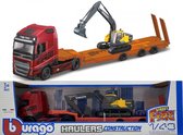Volvo FH16 Globetrotter 750 XXL met Volvo EC220E graafmachine Bburago 1:43