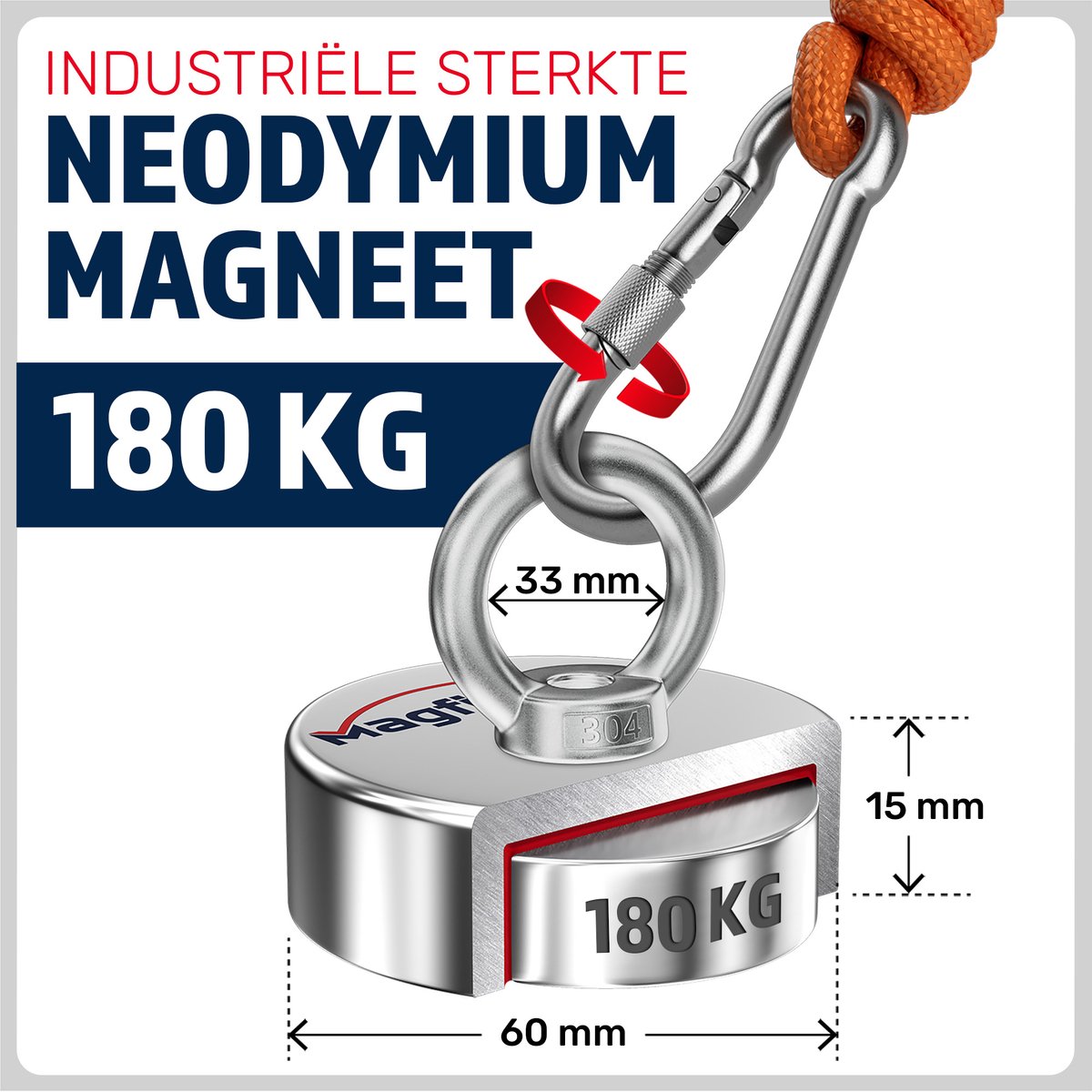 Supersterke vismagneet - 130 kg trekkracht - avontuur in de open lucht