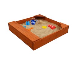 Outbee Zandbak - Zandbak met deksel - Hout - Incl. Afdekzeil - Zitplekken Voor Kinderen - 102x96x15cm