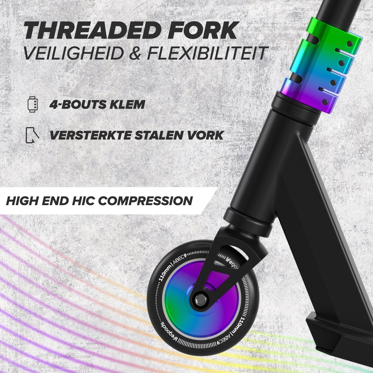 LifeGoods Stuntstep Pro X - T-Stang - HIC - Step - 110mm - 100KG - Regenboog — afbeelding 11