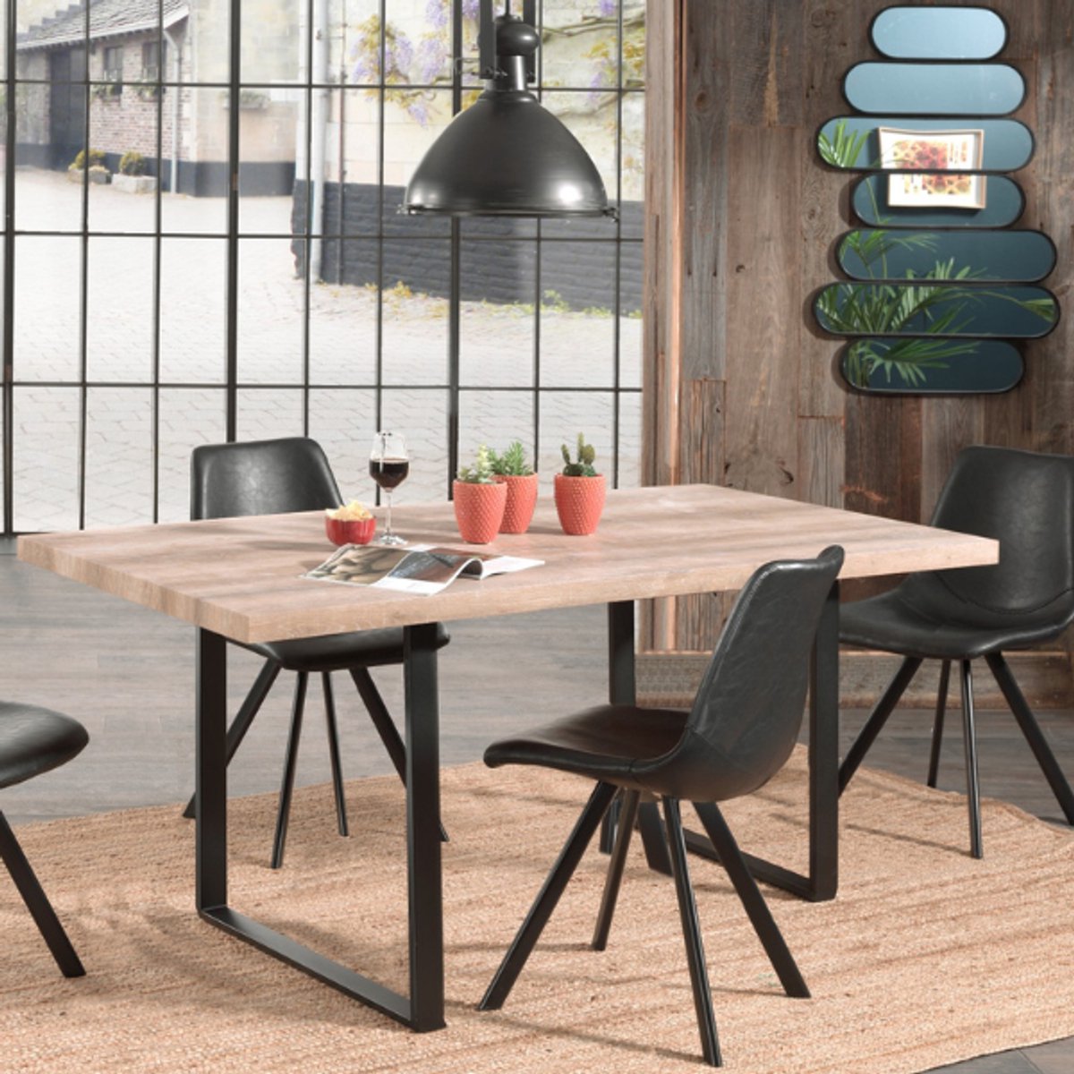 Eettafel Alexander - 180x80x93 Cm - Lichtbruin/eikenhout