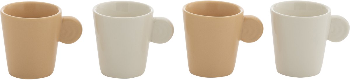 J-Line kopje Met Oor + Bamboubasis - keramiek - wit/creme - doos van 4