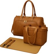 Miss Lulu Luier- en Verzorgingstas – Luiertas Set – Afneembare Draagtas - Stijlvol – Bruin - Premium Kwaliteit- Grote Capaciteit - Unisex/Jongens/Meisjes (LT6638 BN)
