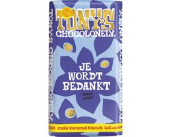 Chocolade Tony's Chocolonely - Je Wordt Bedankt Chocolade Reep Melk Karamel Biscuit - Gifting Bar