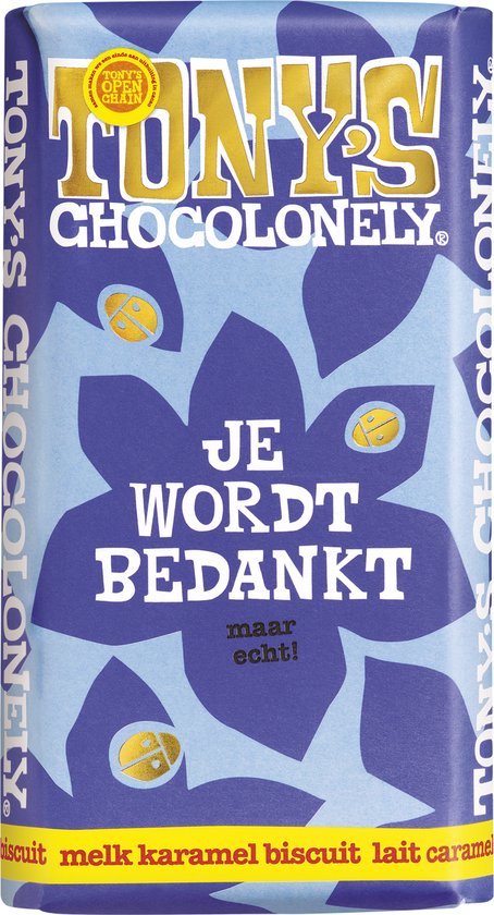 Chocolade Tony's Chocolonely - Je Wordt Bedankt Chocolade Reep Melk Karamel Biscuit - Gifting Bar