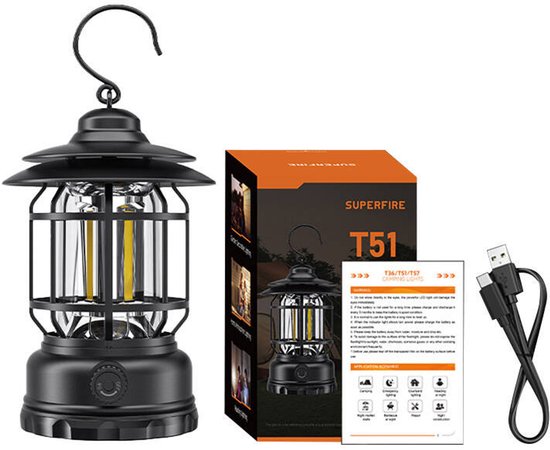 Superfire Camping Lamp Oplaadbaar Usb Met Batterij Draagbare Kampeerlamp, Tentlamp, Vislamp, voor buiten T51, USB-C van SUPERFIRE — afbeelding 5